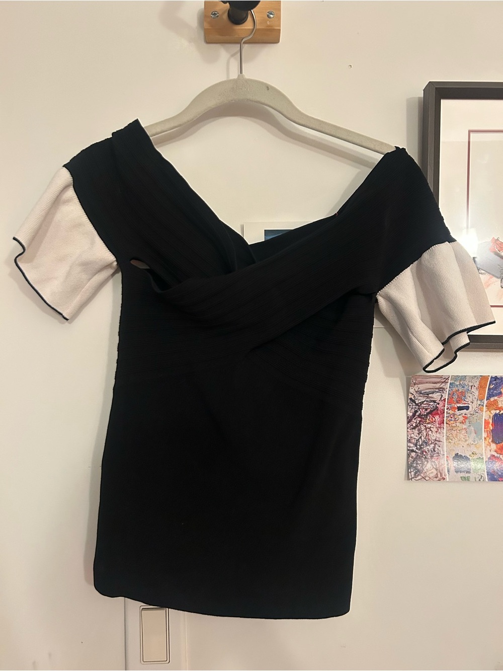 Black and White Off-Shoulder Knit Top
